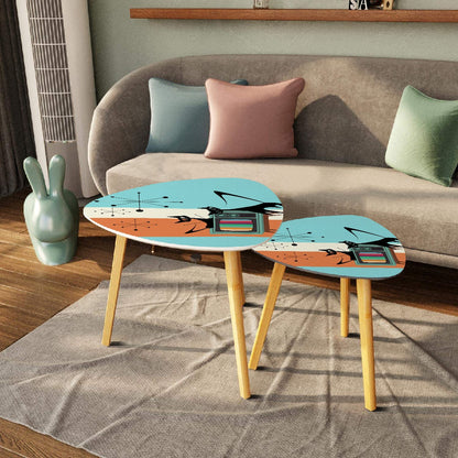 Atomic Kitschy Cats, Mid Century Modern Nesting Tables, Aqua Orange, Retro Side Tables - Mid Century Modern Gal