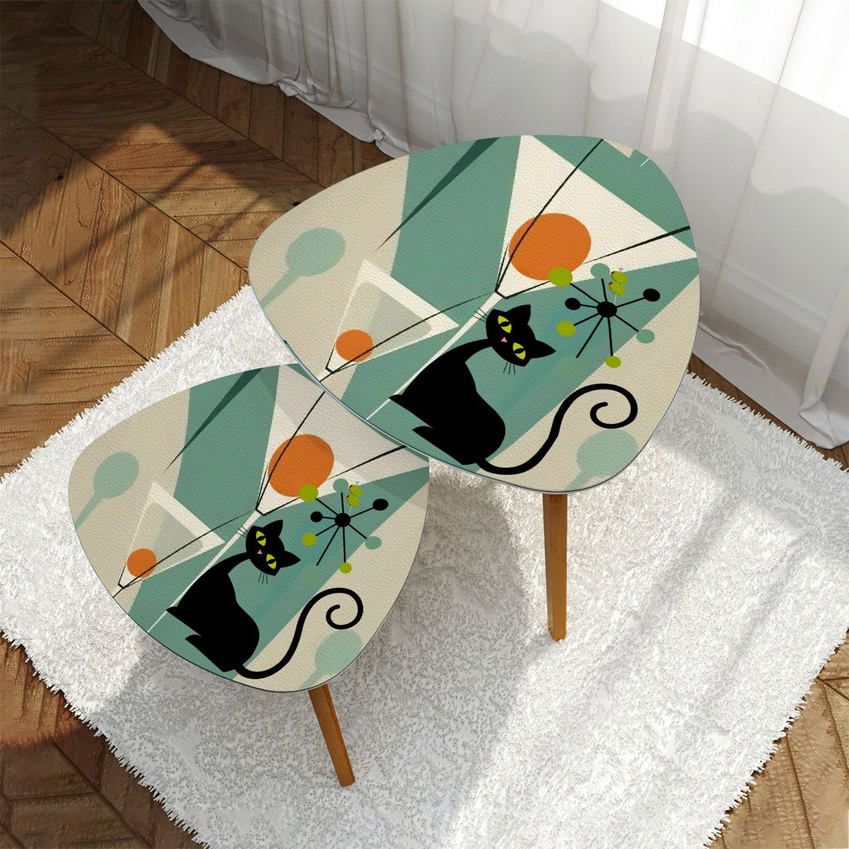 Atomic Cat Martini Cocktail Hour, Kitschy Mid Century Modern Nesting Tables - Mid Century Modern Gal