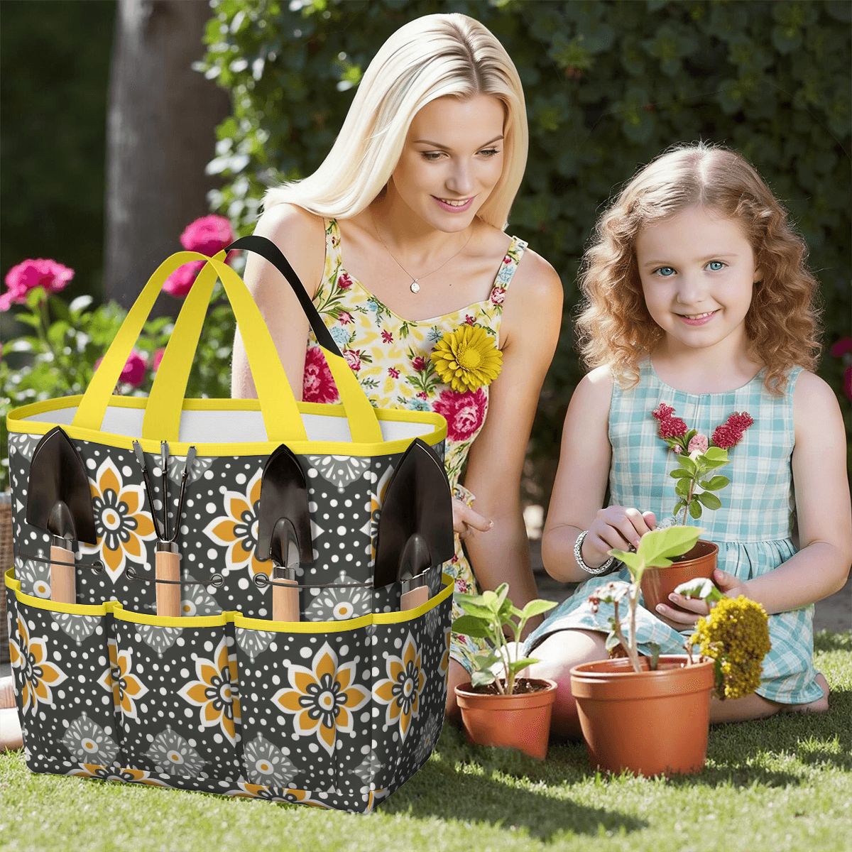 Floral Bohemian Retro Gray Yellow Modern Garden Tool Bag