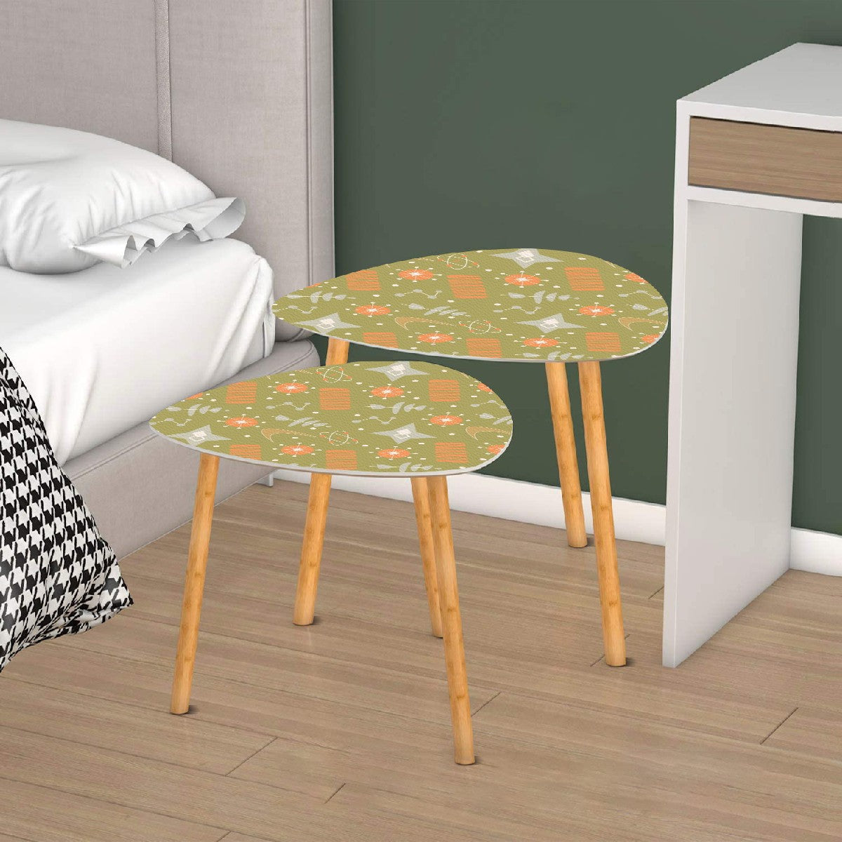Atomic Starburst Green Orange Boomerang Space Age MCM Nesting Tables - Mid Century Modern Gal