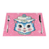 Mid Century Modern Kitschy Anthropomorphic Blue Cat with Floral Hat Placemat 1pc - Mid Century Modern Gal