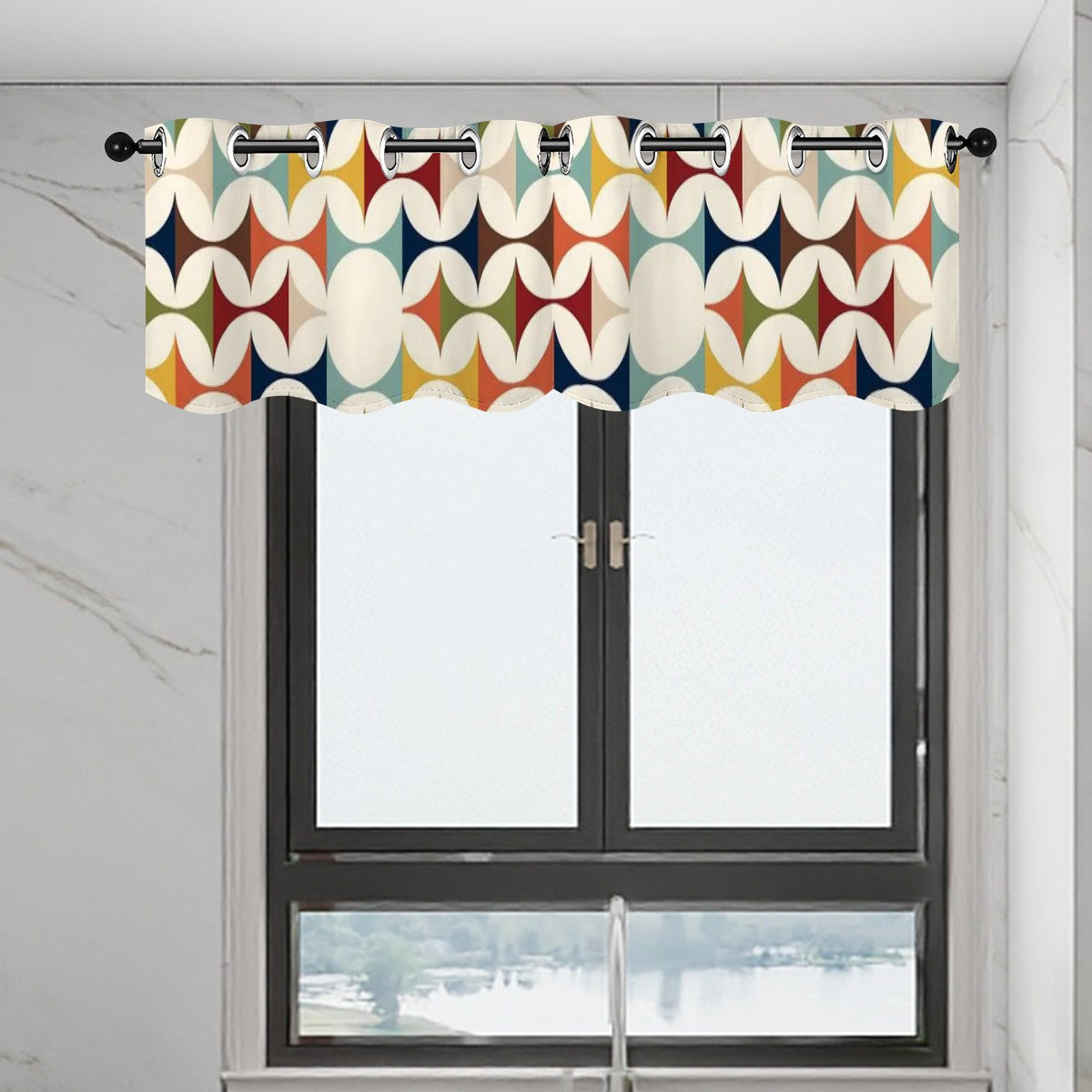 Modern Scandinavian Designed Mod Geometric DesignedValance Curtains - Mid Century Modern Gal