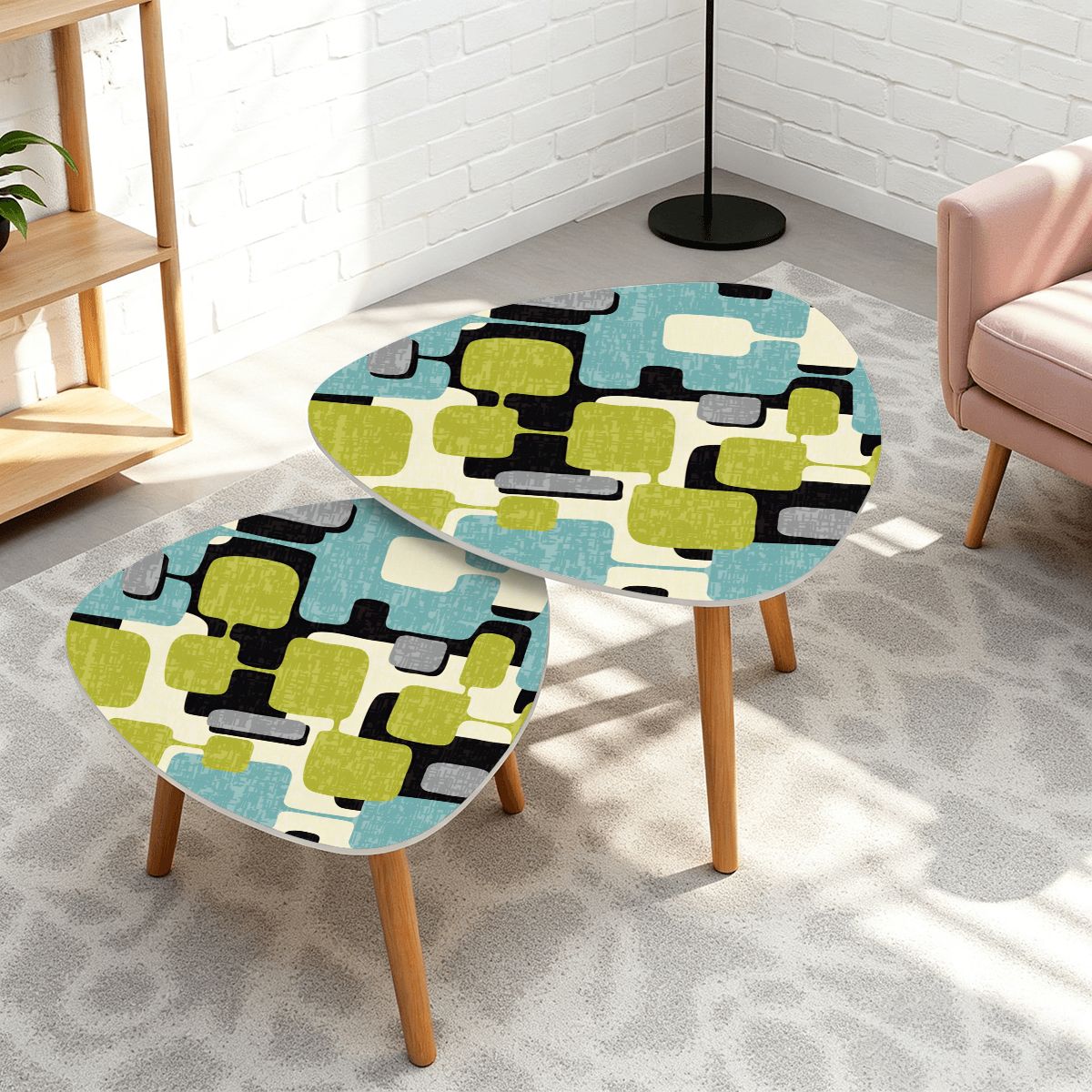 Mid Century Modern Geometric Designed Mod Nesting Tables With Bamboo Legs - Mid Century Modern Gal