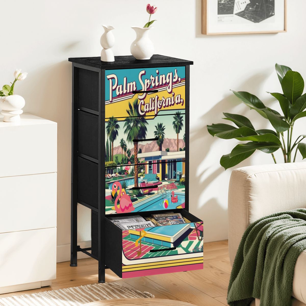 Mid Century Modern Kitschy Flamingo Old Palm Springs California 50s Deco 4-Drawer Dresser - Mid Century Modern Gal