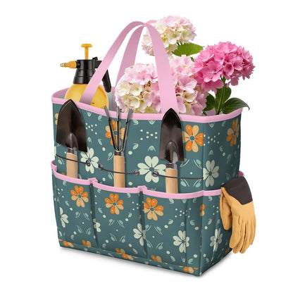 Mid Century Modern Scandinavian Blue, Orange Cream Retro Floral Garden Tool Bag - Mid Century Modern Gal