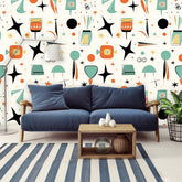 Mid Century Modern Wallpaper Wall Murals, Peel And Stick Starbursts Retro Designs - Mid Century Modern Gal