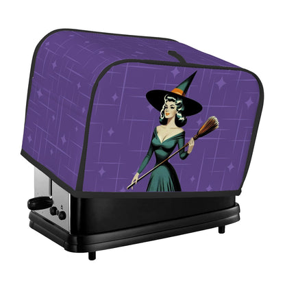 Mid Century Modern Vintage Pin Up Witch Purple Teal Halloween 2 Slice Toaster Cover - Mid Century Modern Gal