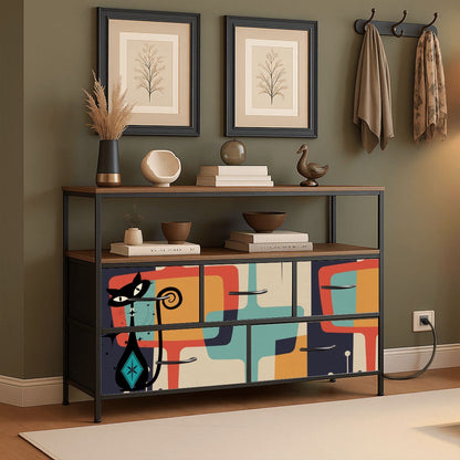 Mid Century Modern Atomic Cat, Mid Mod Geometric Designed TV Stand Media Console - Mid Century Modern Gal