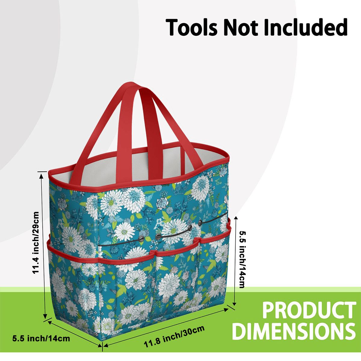 Chinoiserie Floral Teal Green White Elegant Garden Tool Bag