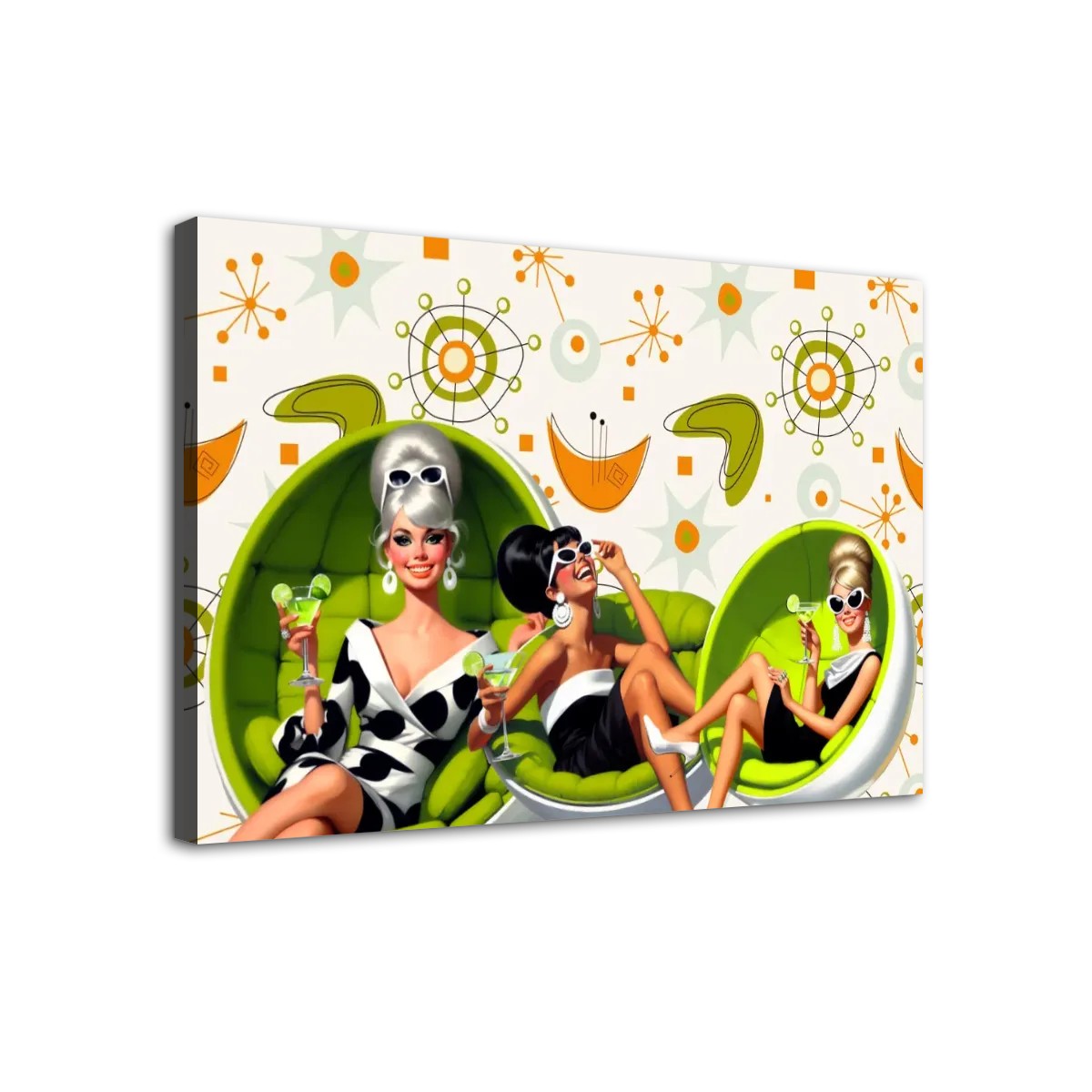 Mid Mod 60s Martini Cocktail Gals, Fun Atomic Mid Century Modern Wall Art - Mid Century Modern Gal