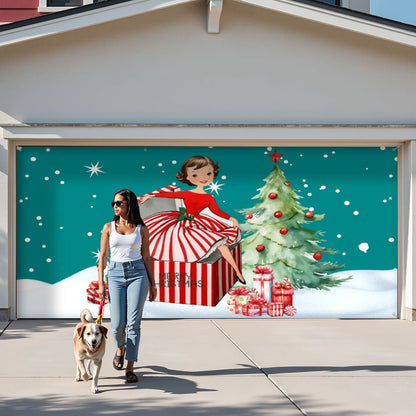 Mid Century Modern 50s Christmas Kitschy Modern Festive Garage Door Banner Backdrop - Mid Century Modern Gal