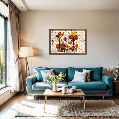 Atomic Cat Wooden Jigsaw Puzzle In Modern Scandinavian Floral Harvest Decor - Mid Century Modern Gal