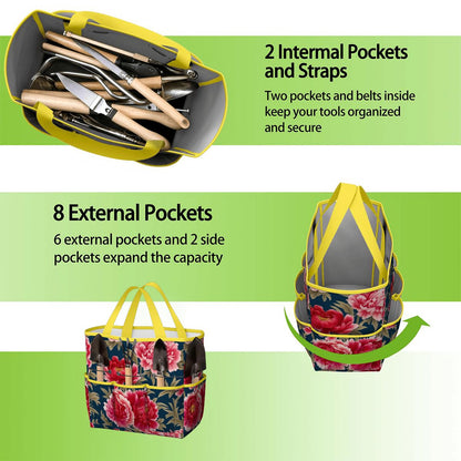 Modern Chinoiserie Royal Blue, Pink Red Floral Garden Tool Bag