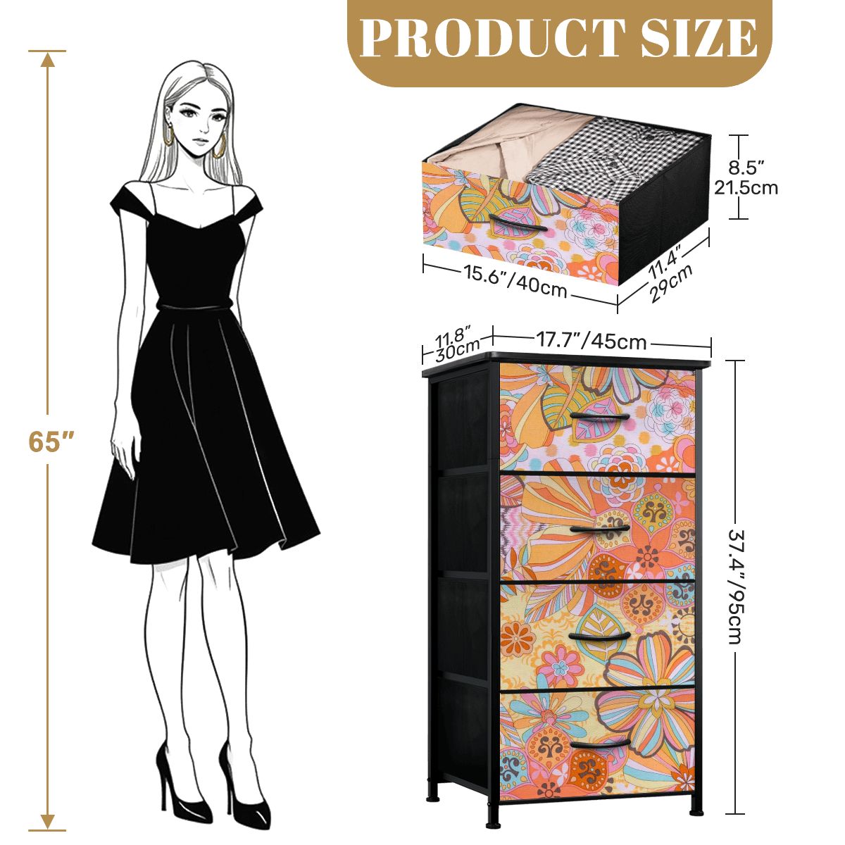 Vintage 70s Floral Pink Yellow Blue, Groovy Mid Mod Flower Power 4-Drawer Dresser - Mid Century Modern Gal