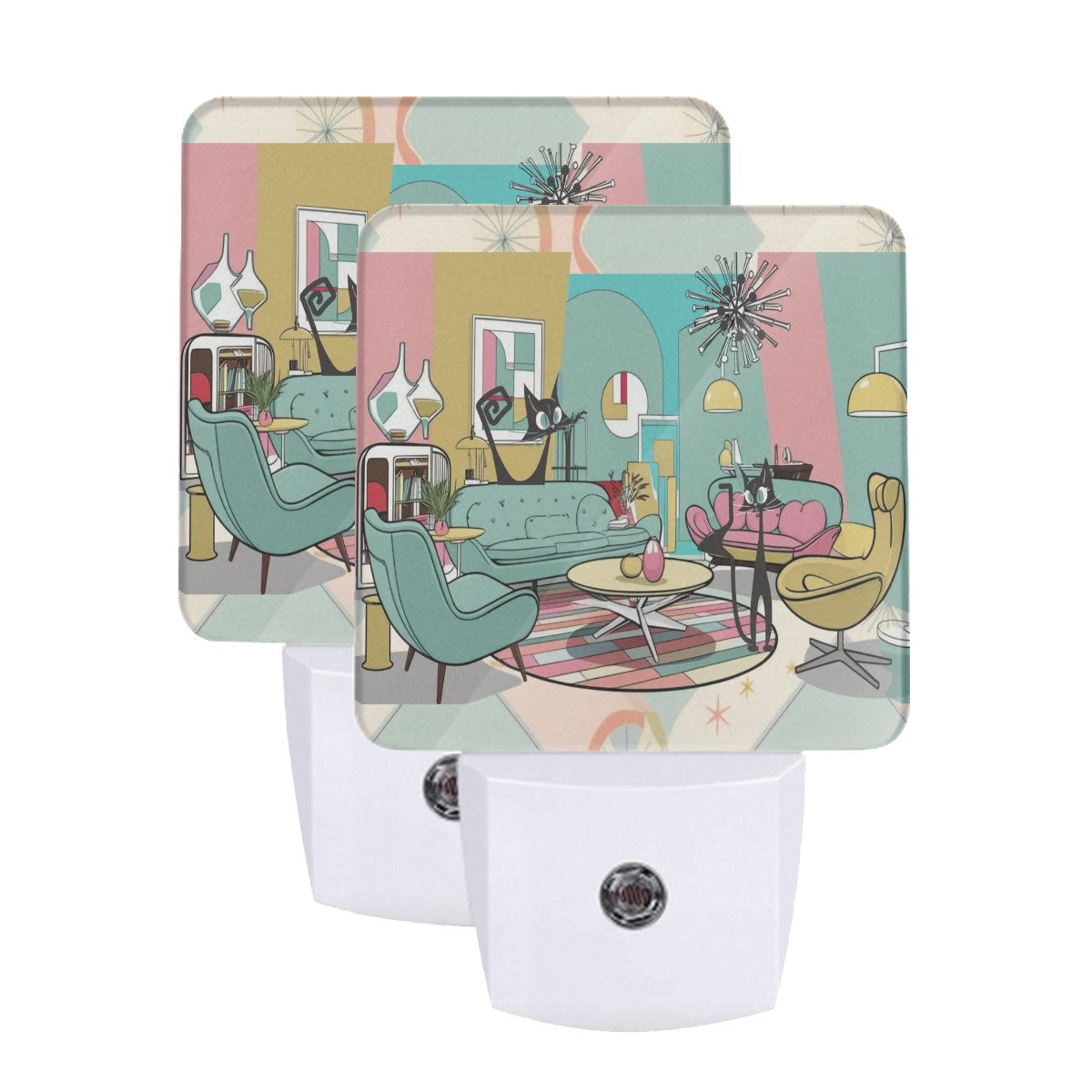 Cozy Cats, Mid Century Modern Vibe Kitshy Cute LED Night Light Set of 2 - Mid Century Modern Gal