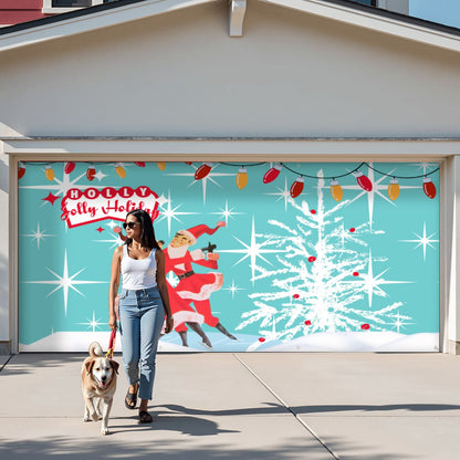Holly Jolly Holiday 50s Kitschy Vintage Christmas Garage Door Banner Backdrop - Mid Century Modern Gal