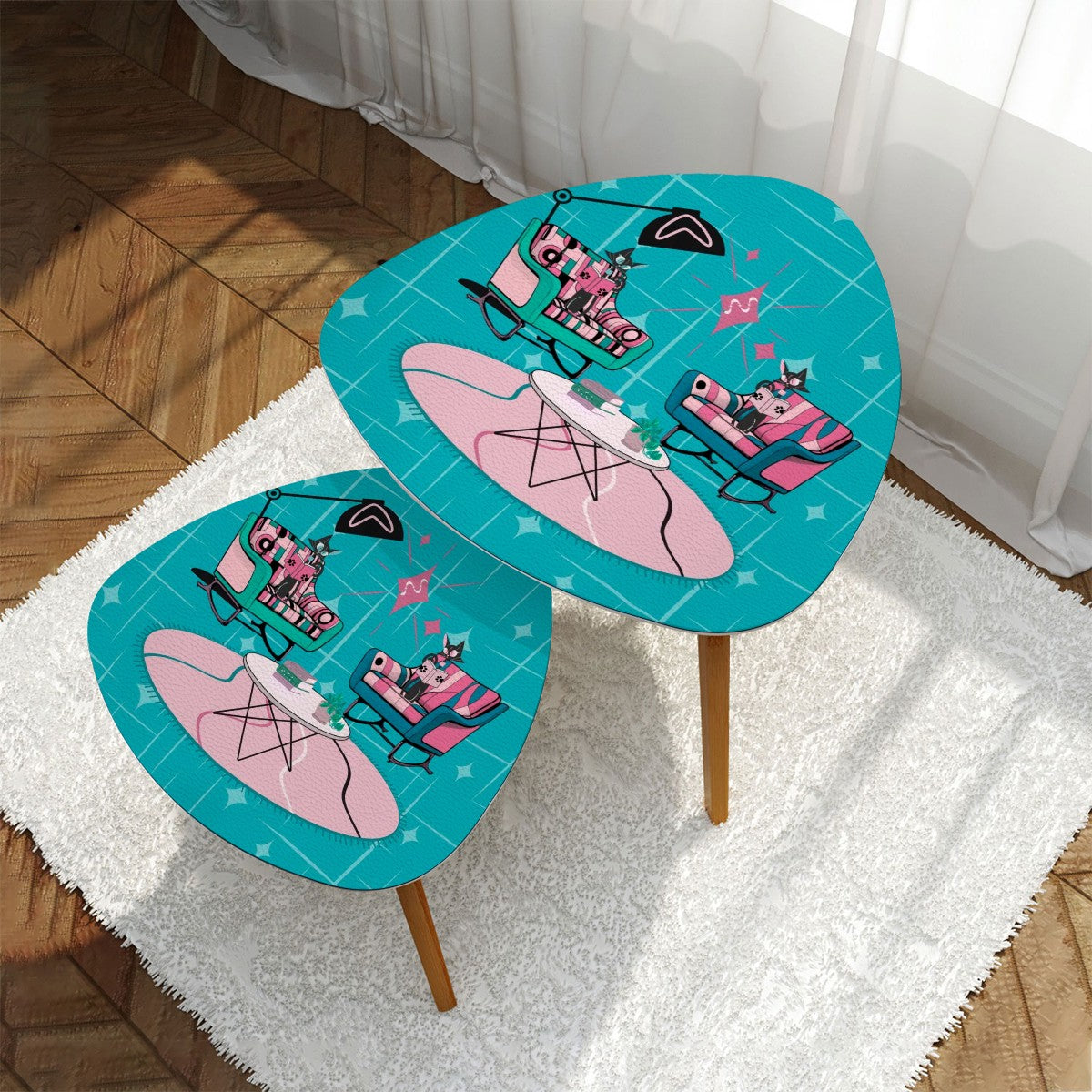 Atomic Cat, Kitschy Mid Mod Livingroom Retro Nesting Table-Book Talk - Mid Century Modern Gal
