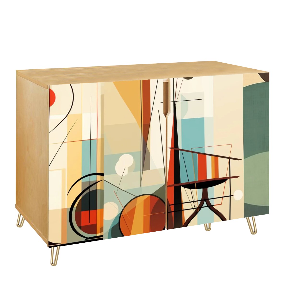 Mid Century Modern Bauhaus Designed Abstract Geometric Wooden Storage Cabinet - Mid Century Modern Gal