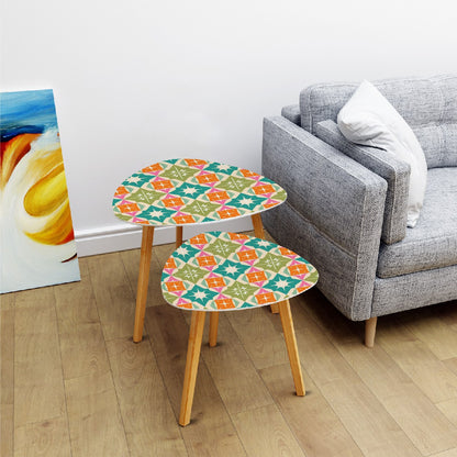 Mid Century Modern Atomic Diamond Starbursts, Orange, Green Teal Retro Mod Nesting Tables - Mid Century Modern Gal