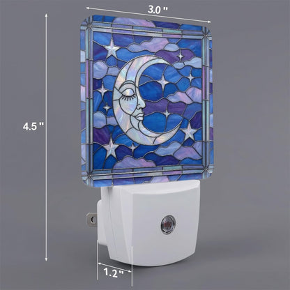 Halloween Stained Glass Style Night Sky Moon Stars Clouds LED Night Light Set of 2