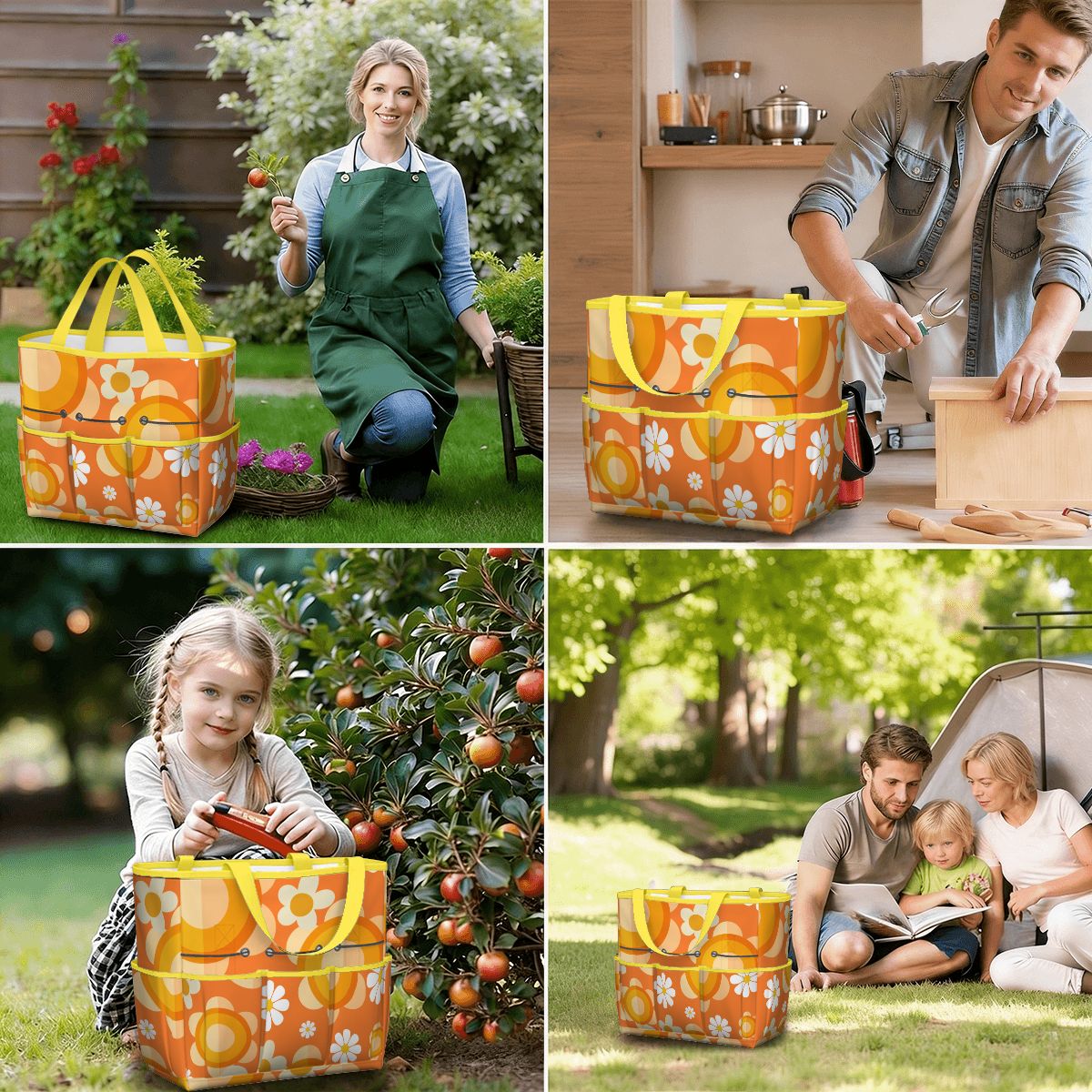Flower Power Orange Groovy Mod Garden Tool Bag