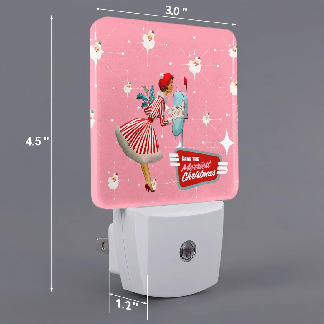 Mid Century Modern Christmas Old Timey Santa Mod Gal Merriest Christmas Retro LED Night Light Set of 2 - Mid Century Modern Gal