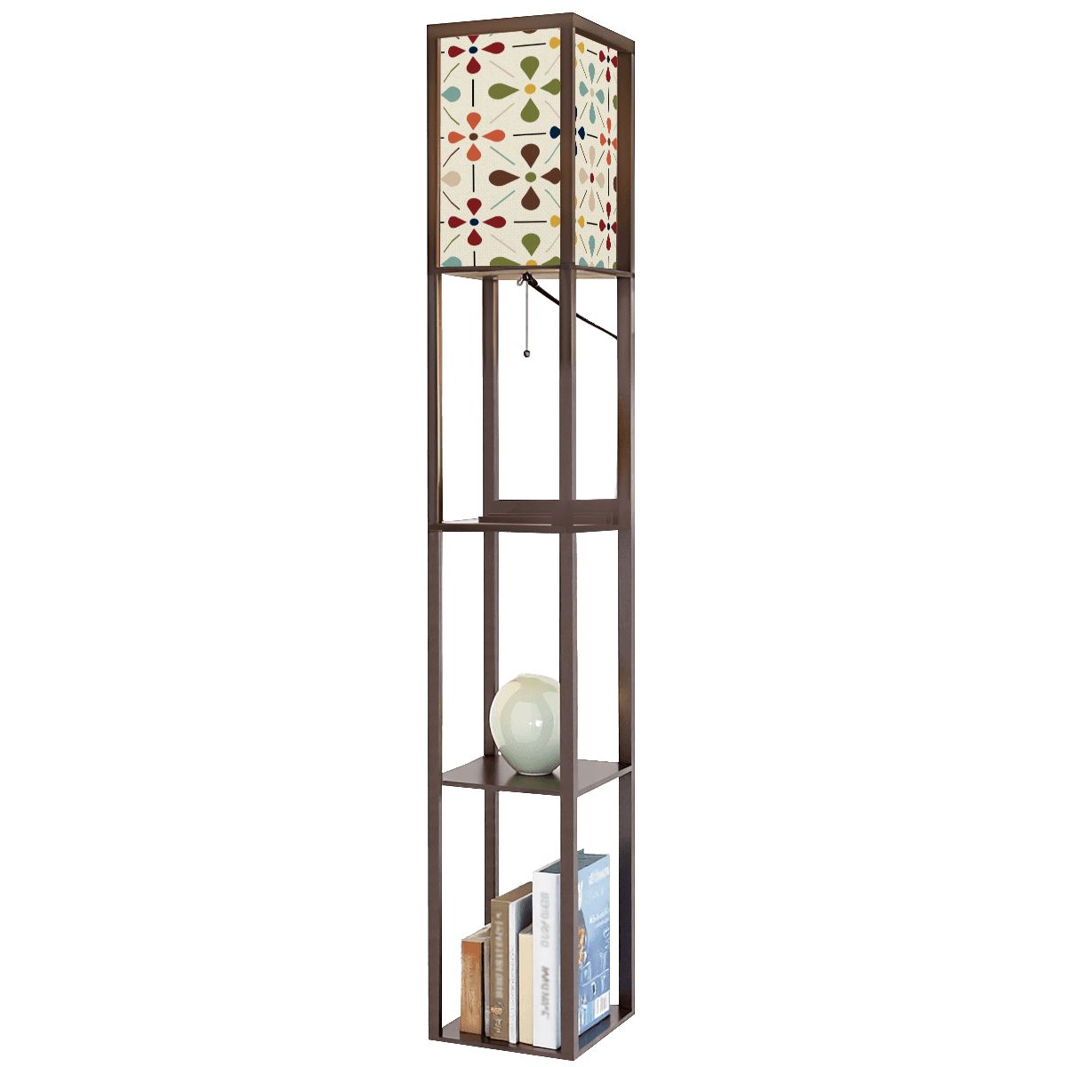 Scandinavian Floral Mid Mod Retro Floor Lamp with Shelves - Mid Century Modern Gal
