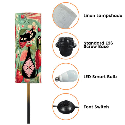 Vintage Strawberry 50s Atomic Cat, Pink Retro Slim Floor Lamp - Mid Century Modern Gal