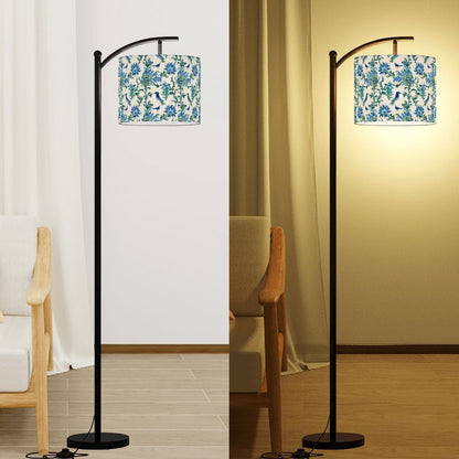 Chinoiserie Botanical Garden Birds, Blue, Green Asian Inspired Modern Lamp SHADE ONLY - For Arc Floor Lamps Only - Mid Century Modern Gal