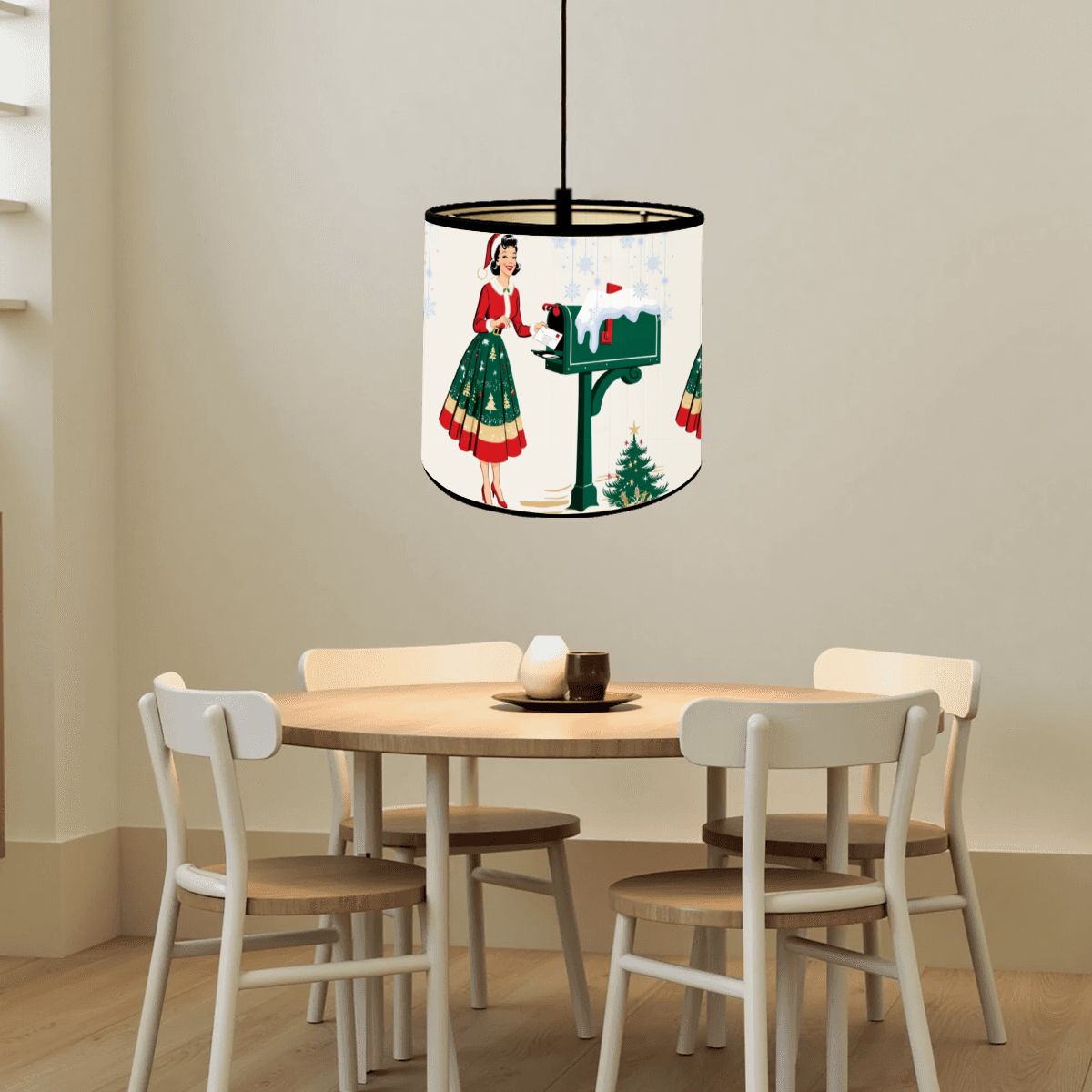 Mid Century Christmas Holiday Shade,Bamboo Drum Lampshade, Mod 50s Gal Holiday Accent Shade - Mid Century Modern Gal
