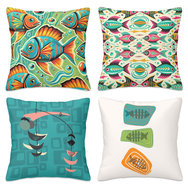 Mid Century Modern Atomic Fish Art, Retro Pillow Covers