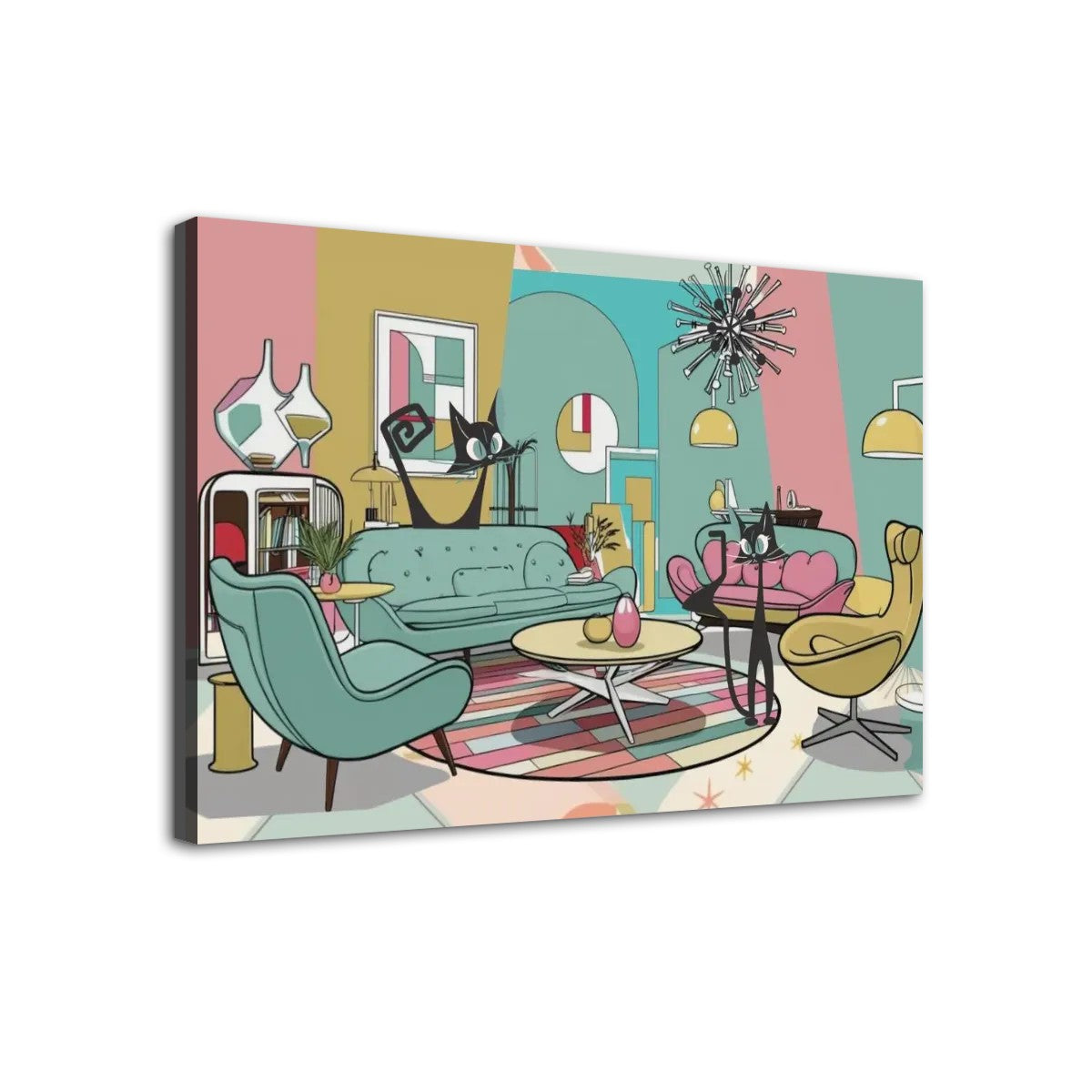 Atomic Cat Mid Century Modern Wall Art, Quirky Cats, Retro Canvas Print - Mid Century Modern Gal