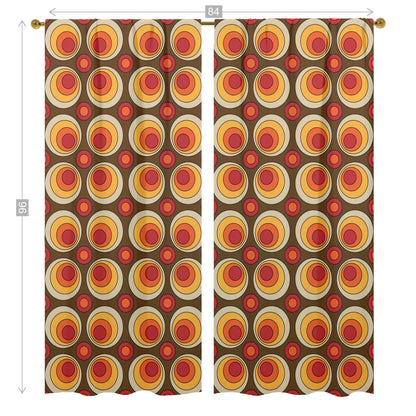 Mid Century Modern Groovy Orbs, Brown Yellow, Orange, Retro Window Curtains (two panels) - Mid Century Modern Gal