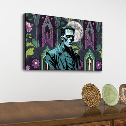 Retro Frankenstein Gothic Mid Mod Wall Art, Purple, Green Spookie Style - Mid Century Modern Gal