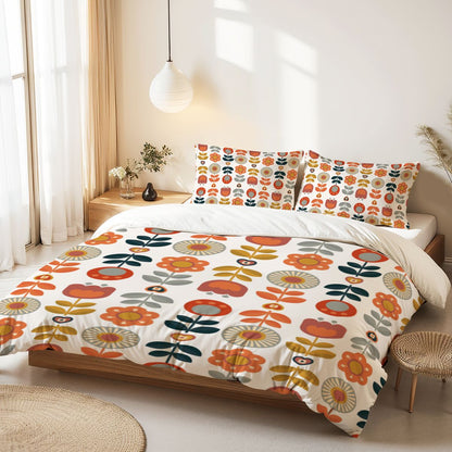 Scandinavian Modern Danish Floral Cheery Retro Mod Queen Duvet Cover Set - Mid Century Modern Gal