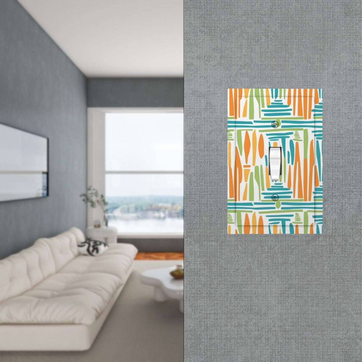 Mid Century Modern Abstract Polynesian Orange, Green Teal Modern Switch Cover - Mid Century Modern Gal