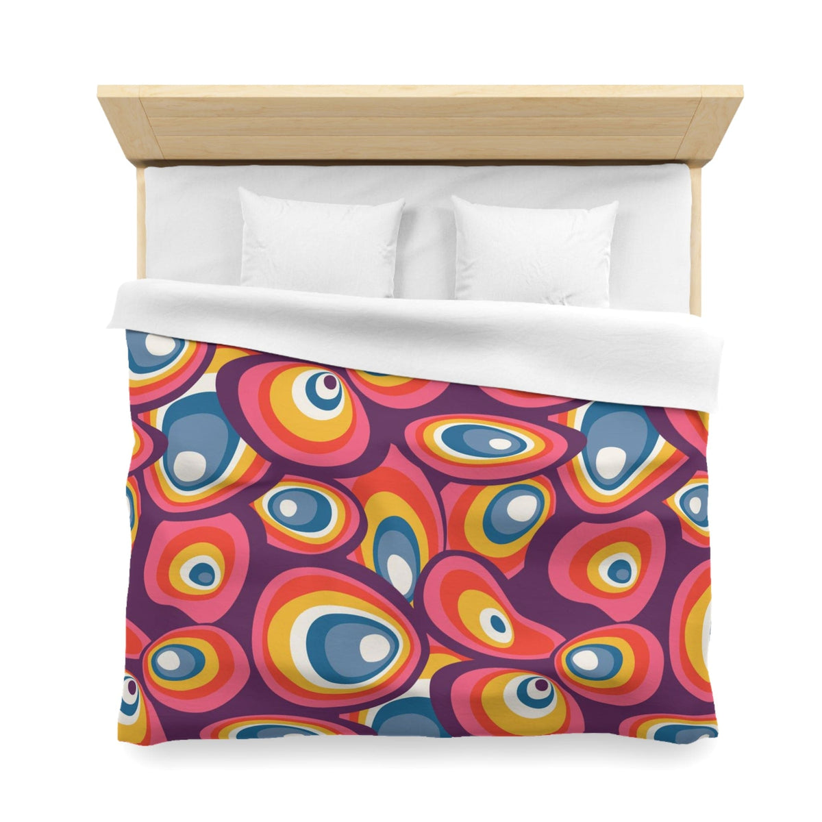 70's Bedding, Groovy, Purple, Pink, Blue, Yellow, Funky Fun Duvet Cover Home Decor