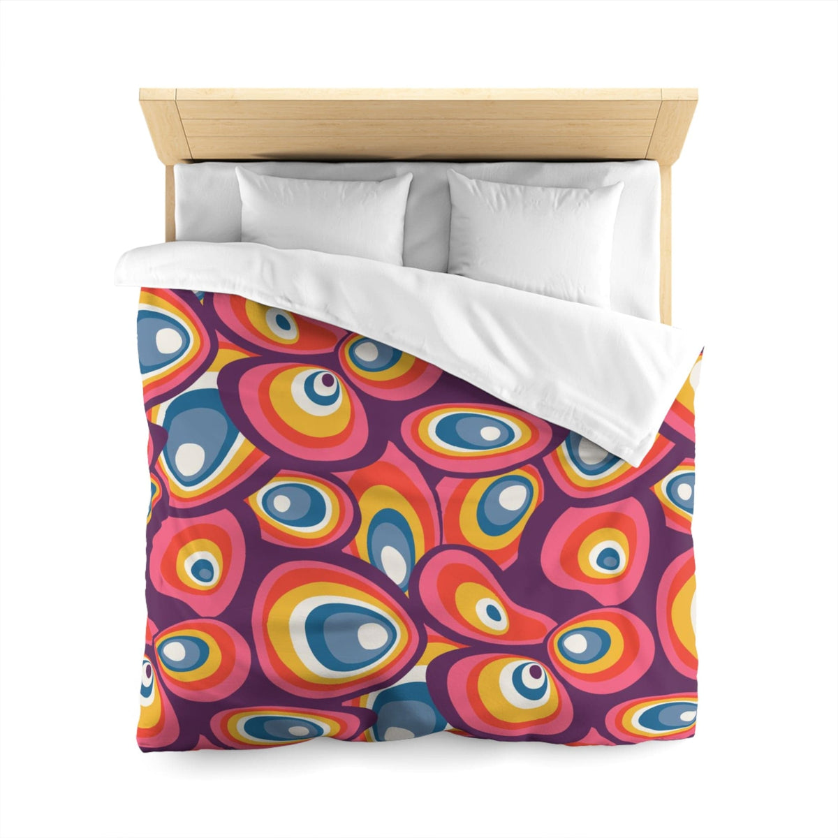 70's Bedding, Groovy, Purple, Pink, Blue, Yellow, Funky Fun Duvet Cover Home Decor