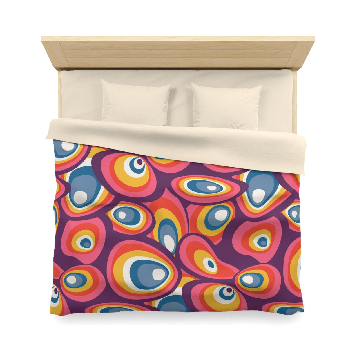 70's Bedding, Groovy, Purple, Pink, Blue, Yellow, Funky Fun Duvet Cover Home Decor