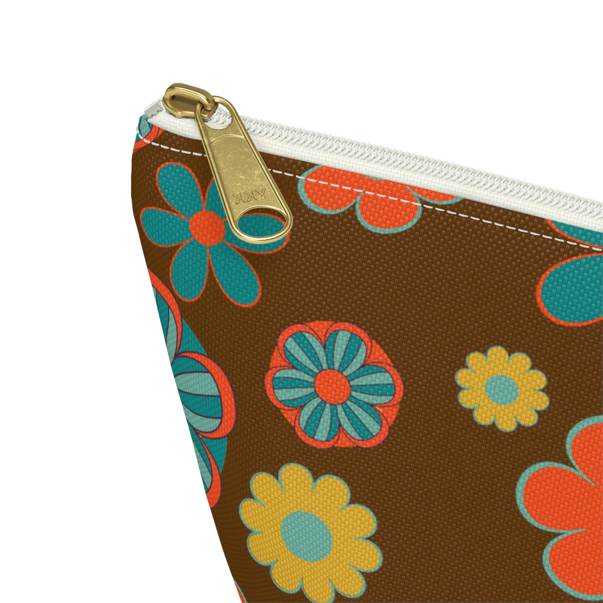 70's Flower Power, Retro Groovy Atomic Cat, Brown, Orange, Teal Accessory Makeup Pouch w T-bottom Bags