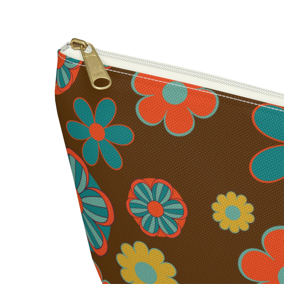 70's Flower Power, Retro Groovy Atomic Cat, Brown, Orange, Teal Accessory Makeup Pouch w T-bottom Bags