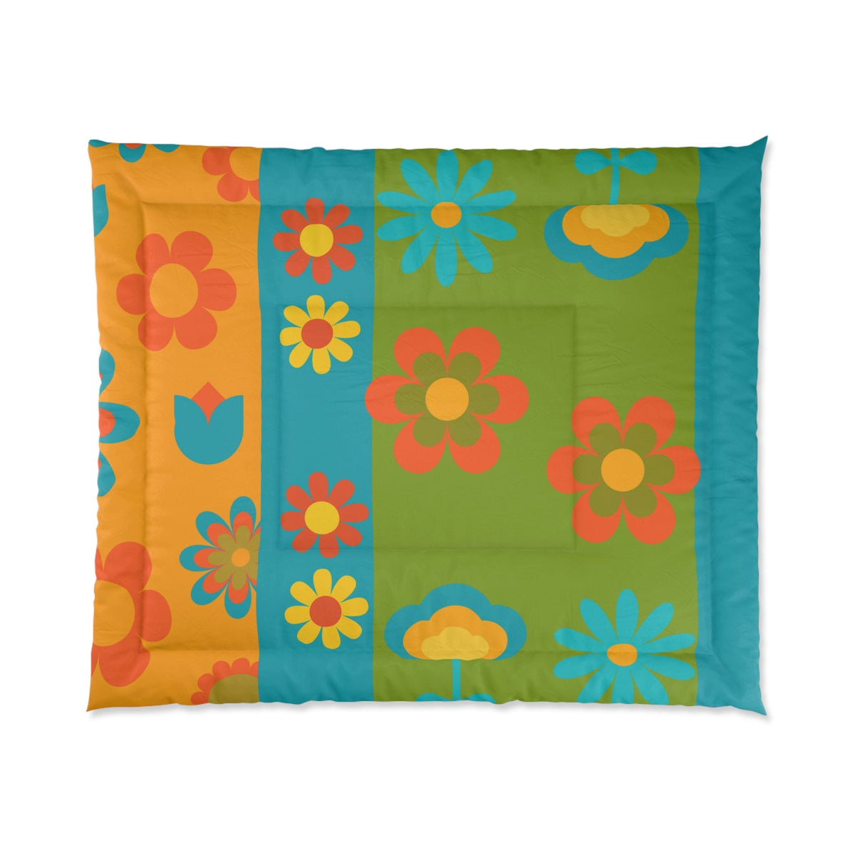 70's Groovy, Flower Power, Hippie, Yellow, Teal, Orange Retro, Bedding Home Decor