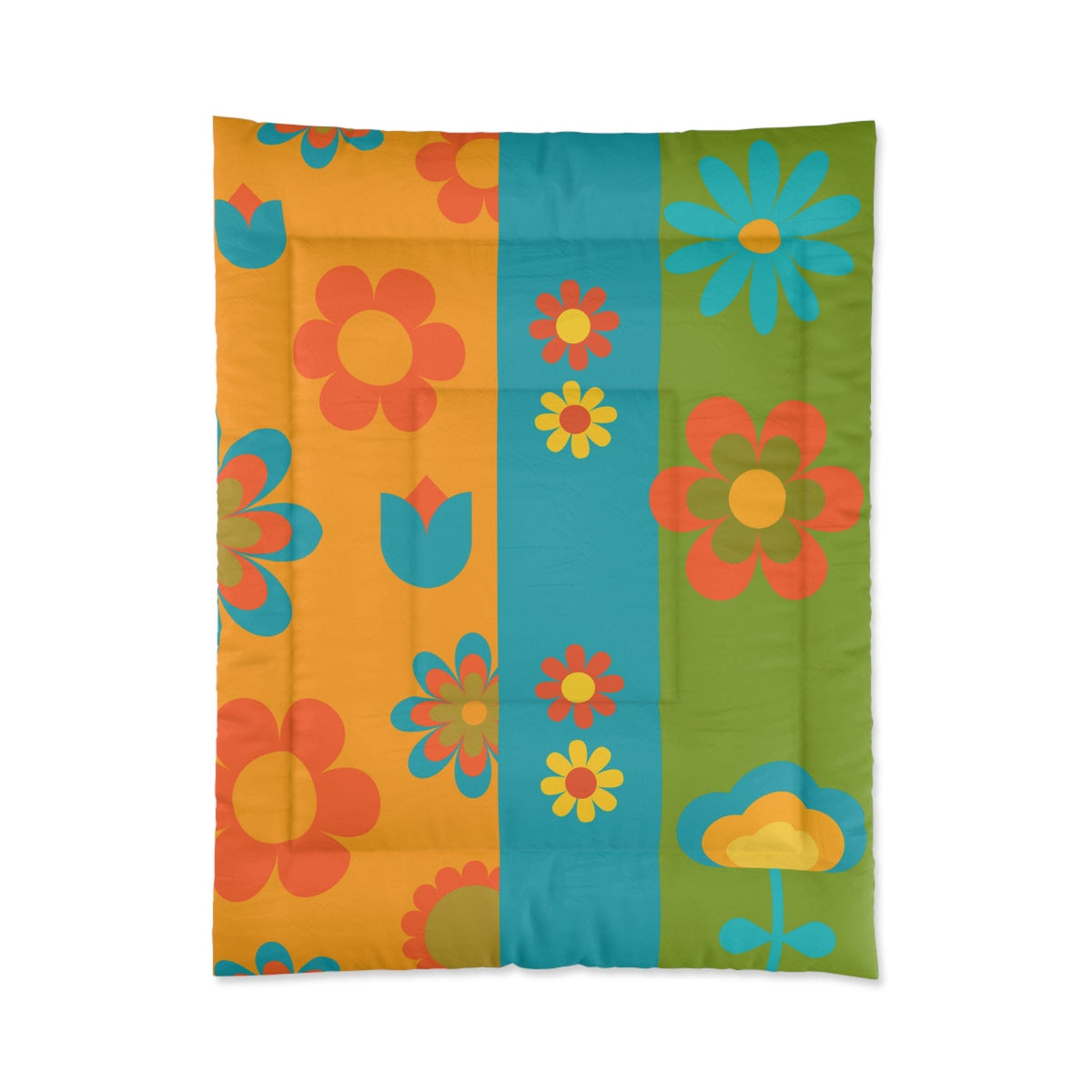 70's Groovy, Flower Power, Hippie, Yellow, Teal, Orange Retro, Bedding Home Decor