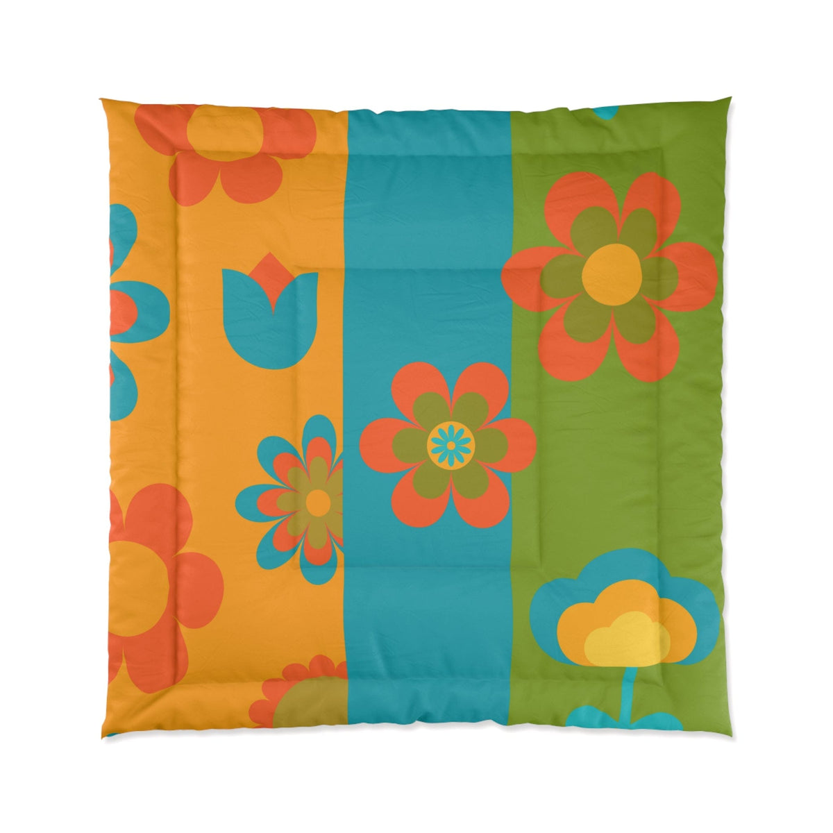 70's Groovy, Flower Power, Hippie, Yellow, Teal, Orange Retro, Bedding Home Decor