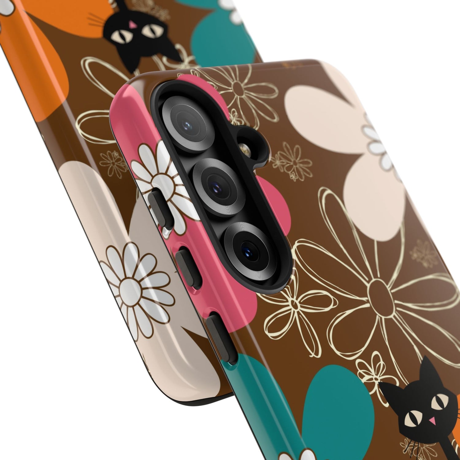 Atomic Cat Retro 70s Vibe Flower Power Tough Cases: Cute Floral and Cat Phone Case for Cat Lovers