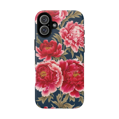Chinoiserie Royal Blue Pink, Red Roses And Peony Floral Tough Phone Case