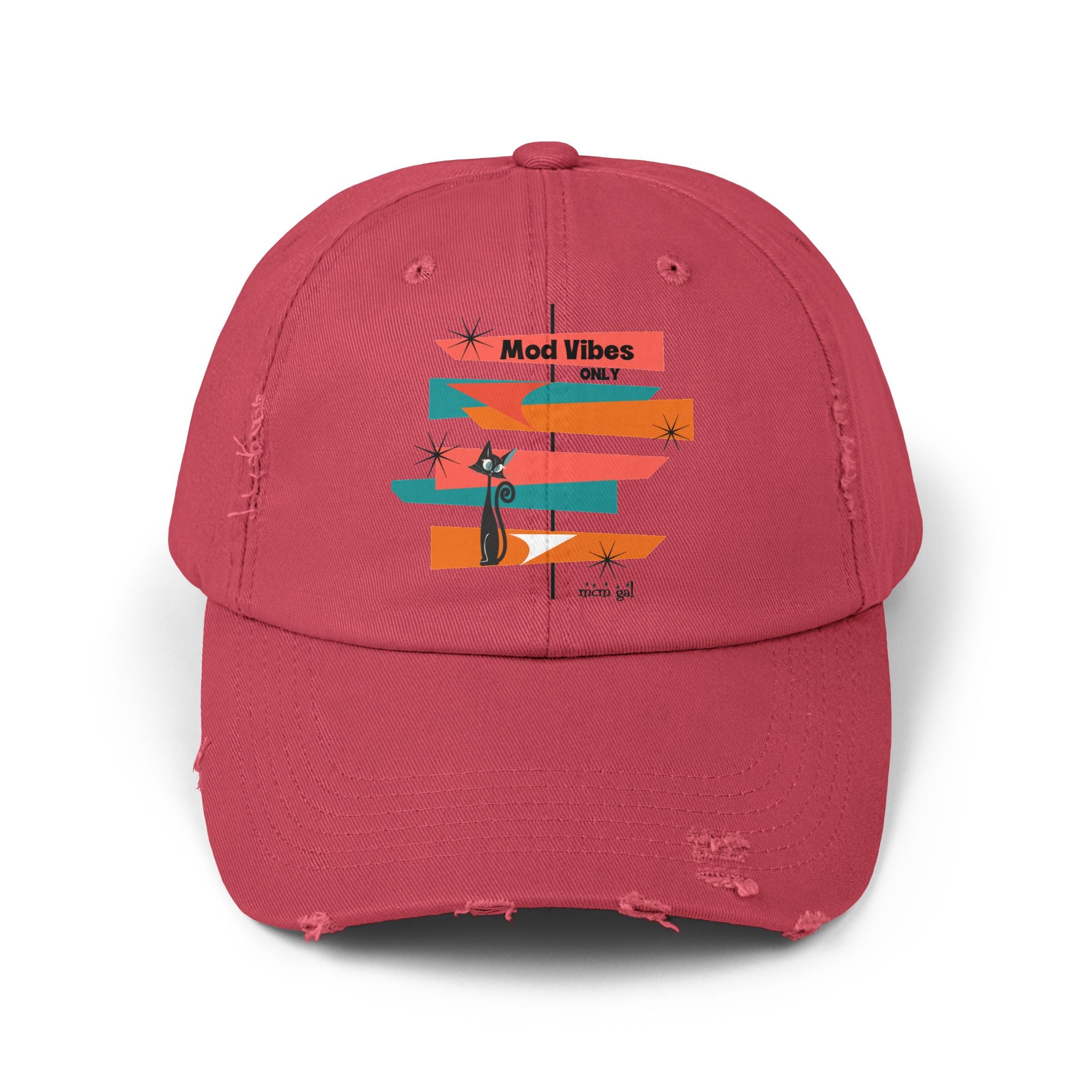 Moderism Week In Palm Spring California Retro Mod Atomic Cat, Unisex Distressed Cap - Mid Century Modern Gal