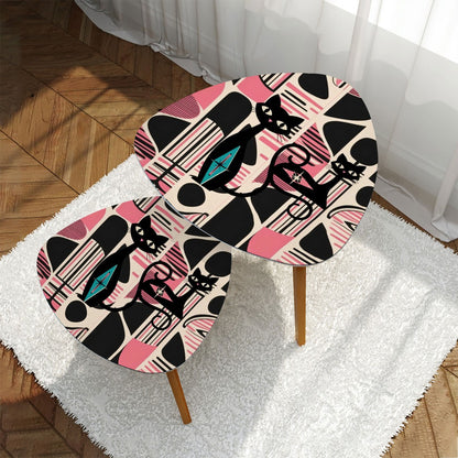 Atomic Cat Mid Mod Nesting Tables, Pink, Black Cream Retro MCM Design - Mid Century Modern Gal
