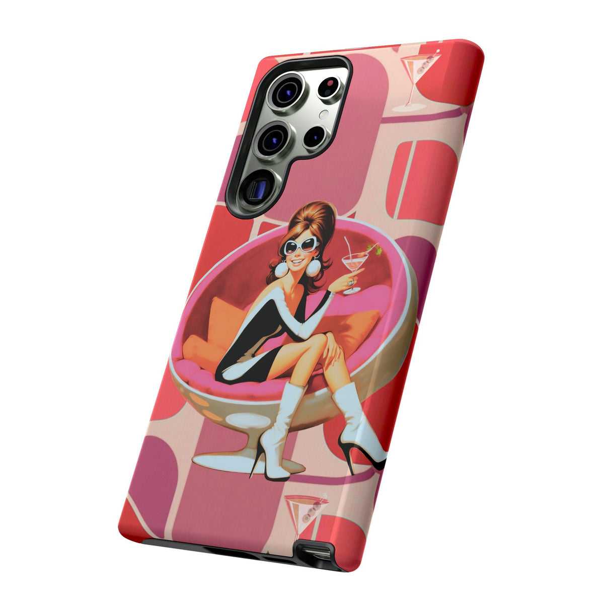Mid Mod 60s Mod Gal, Kick Back Enjoy, Retro Chic Phone Case with Cocktail Design