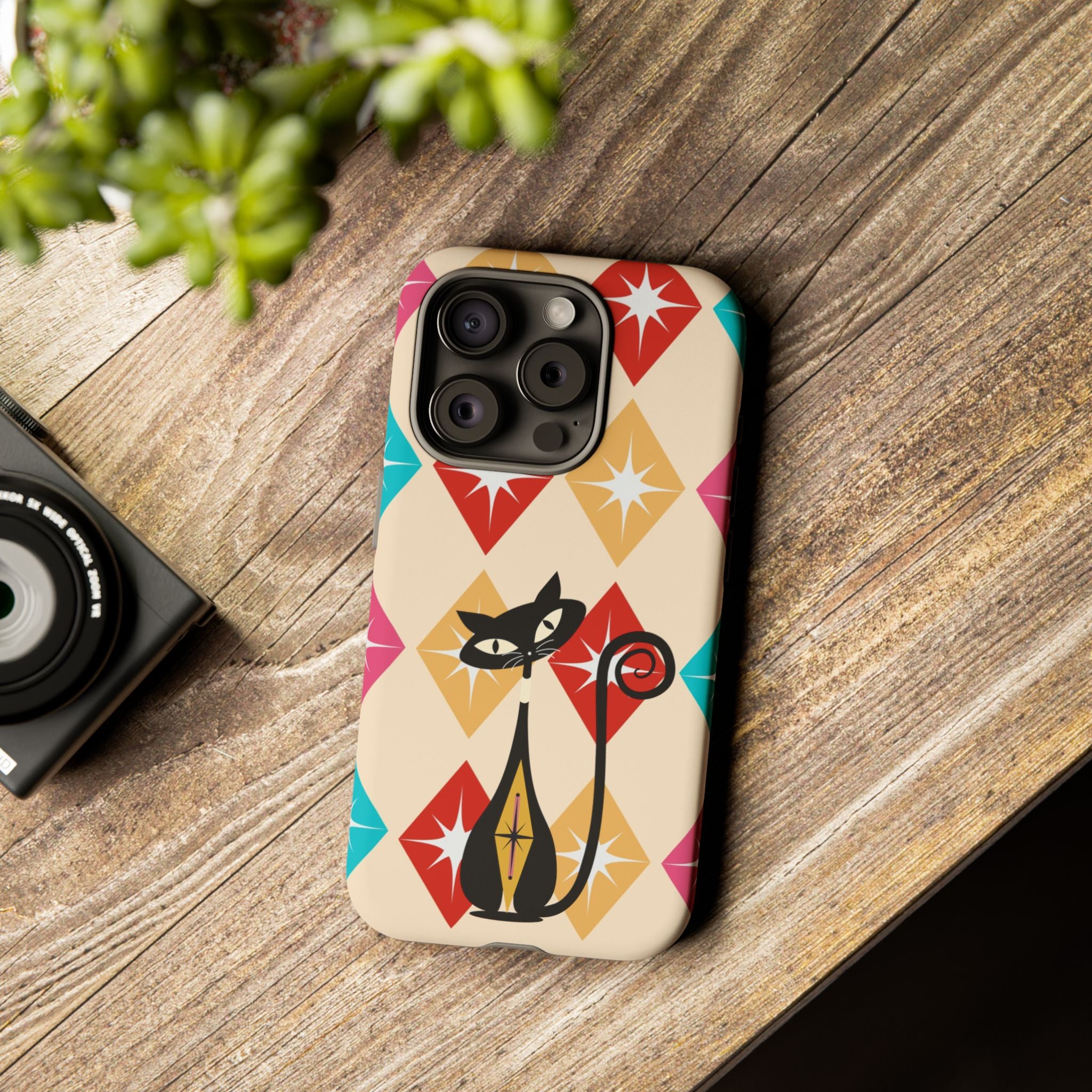 Mid Century Modern Atomic Cat, Atomic 50s Diamonds Retro Phone Tough Cases